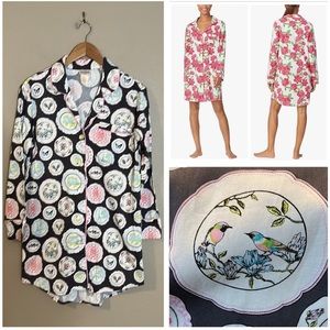 BedHead Long Sleep Shirt Parisian Garden Butterly and Birds X-Small